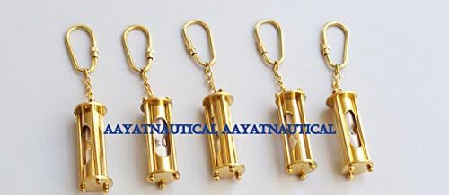 Brass Sand Timer Pendant Necklace Key Ring Maritime Nautical Key chain lot of 5