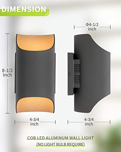 LED Aluminum Outdoor Wall Sconce, LMS Up and Down Outdoor Wall Mount Light Fixture, 11W COB LED 3000K Warm White Sanded Dark Gray Finish, Pack of 2, LMS-WL2