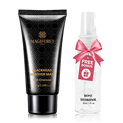 Black Mask, Charcoal Peel Off Mask, Off Mask, Blackhead Remover Mask, MagiForet Purifying Peel-off Mask Deep Cleansing Activated Charcoal Face Mask Treatment Oil Control 60g Rosewater Spray 30ml