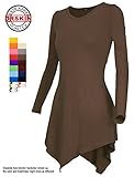 [DRSKIN] Women Handkerchief Hem Long Sleeve Tunic Top (M, Mocha)