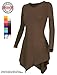 [DRSKIN] Women Handkerchief Hem Long Sleeve Tunic Top (XL, Mocha)