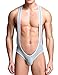 sandbank Men’s Sexy Mesh Wrestling Singlet Underwear Jockstrap Bodysuit Jumpsuit (M, Light Grey)