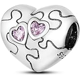 XinYouZhi Pink Heart Puzzle Charm S925 Sterling Silver Bead with Cubic Zirconia Bracelet Necklace Pendant Jewelry Birthday Valentines Day Choices for Women