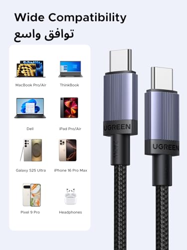 UGREEN 240W USB C to USB C Cable 2 Pack PD 3.1 Fast Charging Cable, Type C Charger Cord Compatible with MacBook Pro/Air, HP Laptop, iPad Pro/Air, iPhone 17/16/15, Galaxy S25 Ultra, 1M 2Pack New Series