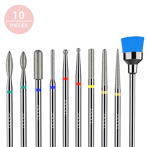 MelodySusie Diamond Cuticle Nail Drill Bits Set 10pcs, 3/32''(2.35mm) Professional Efile Nail Bit Fine Grit for Acrylic Gel Nails Prep, Nail Art Tools for Manicure Pedicure Home Salon Use