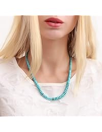 Bluejoy - Collar con colgante de turquesa natural con separador de semillas y cierre de langosta