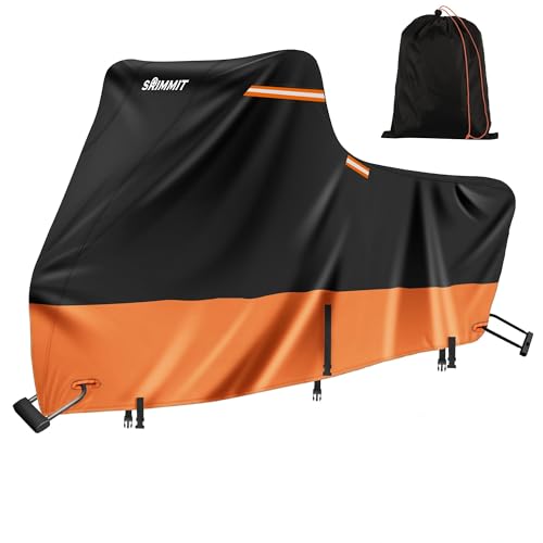 Wasserdicht Motorrad Plane Abdeckung,420D Heavy Duty Motorradabdeckung Outdoor mit Silberner Nano Beschichtung, 5 Reflektierende Streifen,2 BelüFtungs
