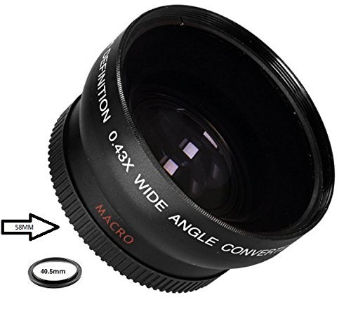 Wide Angle .43x Conversion Lens with Macro Close-Up Attachment For Sony Alpha a6500, a6300, a6000, a5000, a5100 - NIkon 1 AW1, J1, J2, J3, J4, J5, S1, S2, V1, V2, V3 Mirrorless Digital Camera (40.5mm)