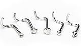 Cocorina 5 pack of 18G Silver Surgical Steel Twist Nose Studs - Star, Heart, Spike, Ball & CZ Stud