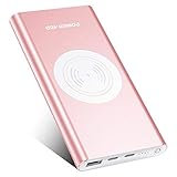 POWERADD Qi Wireless Power Bank 10000mAh, QiPower Fast Wireless Charging External Battery Pack 2 in 1 with Bidirectional USB C Matches iPhone X/8/8 Plus, iPad, Samsung Galaxy Note 8, S8 - Rose Gold