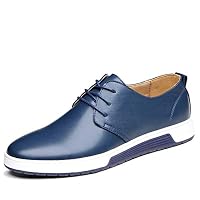 ciwoeiaa Men Skateboarding Shoes Leather Sports Trendy Brown Flat Shoes Blue 9.5 M US