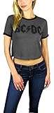 AC/DC Womens Ringer Crop Top Grey Heather