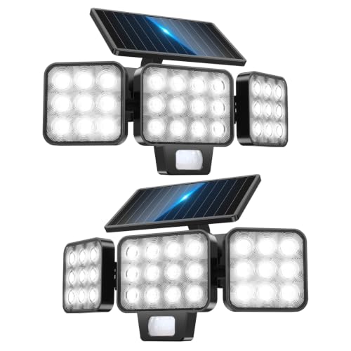 GEARLITE Solar Lights for Outdoor Use with Motion Sensor Pack of 2, 4-in-1 LED Super Bright 3500LM Solar Light 3 Heads, 3 Modes, 270° Wide Angle Lighting, IP65 Waterproof Solar Wall Light for Garage Yard