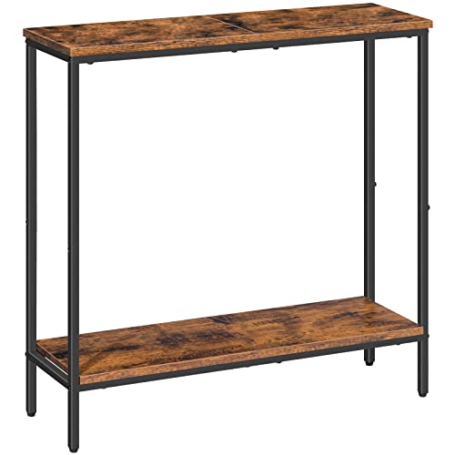 HOOBRO Narrow Console Table for Living Room, Skinny Entryway Table with Storage Shelves, Slim Sofa Table for Hallway, Industrial Console Table Entrance for Bedroom, Rustic Brown and Black EBF22XG01