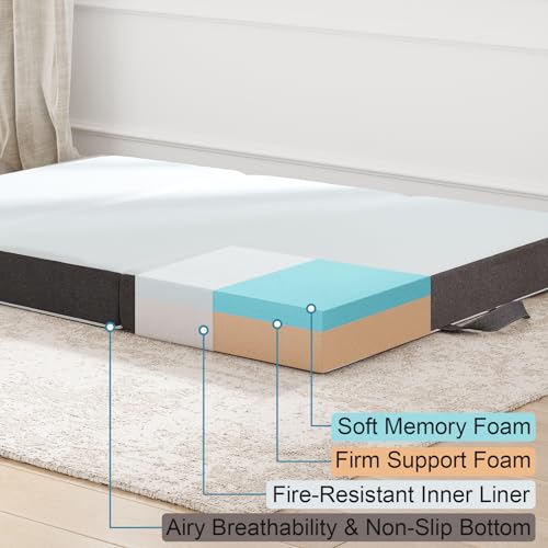 Slufra 6 Inch Folding Mattress Queen Size, Memory Foam Mattress with Removable Cover, Portable Floor Bed for Sleepovers and Camping, High-Density Support, 78"X 58"X6", White