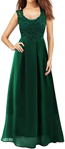 Mulysaa Women’s Floral Lace Sleeveless Formal Prom Evening Party Gown Floor Length Bridesmaids Wedding Dress (Medium, Green)