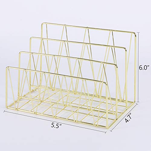 Simmer Stone Mail Sorter, 3 Slot Wire Letter Holder Rack, Decorative Desk File Organizer for Bill, Postcard, Brochure, Magazine and More, Gold - Thumbnail 6