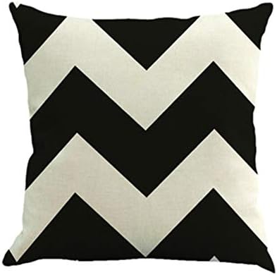 Hunterace Cushion Cover Cotton Linen Black & White Stripe Rhombus Geometric Pillowcase Home Sofa Bed Decoration 18" x 18" (45cm x 45cm)-E
