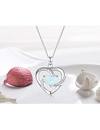 Cuoka I Love You to The Moon and Back - Collar de ópalo con forma de luna y estrella, regalo para madre o novia