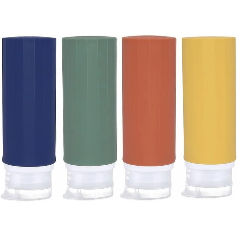 JZF 4 pcs Silicone Travel Bottles, 89 ml Travel Size Portable Leak Proof Containers, TSA Approved Refillable Squeezable Silicone Travel Containers for Cosmetic Shampoo and Lotion Soap