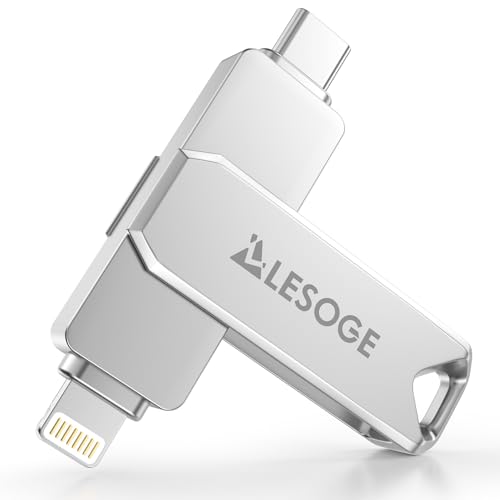LESOGE MFi 256GB USB C Flash Drive for iPhone and Android, iPhone 3 in 1 External Memory Stick, USB 3.0 Flash Drive, USB-C Pendrive for Photos and Videos (Silver)