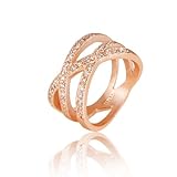 Fashion Plaza Women's Triple Row Cubic Zirconia Crossover Ring R285