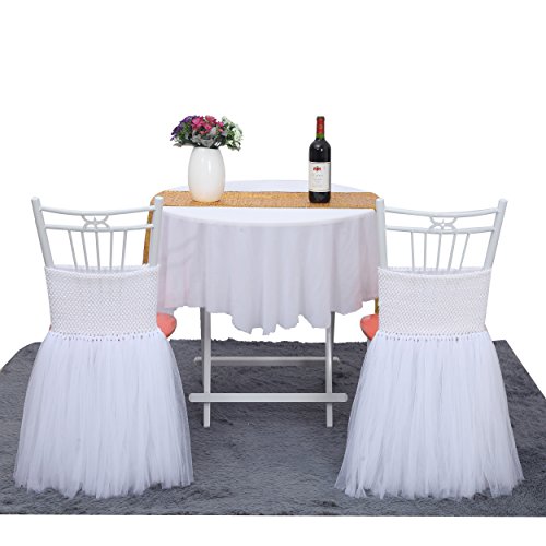 Suppromo Fluffy Tutu Chair Skirt Gold Brim Slipcovers White Handmade Chair Tutu Skirt For Baby Shower Bridal Shower Birthday Party Home Decoration