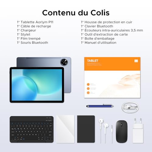 Luzglo P11 Tablette 11 Pouces, Gemini AI Tablette Android 16, 48Go RAM+128Go ROM (2To TF), 120Hz, T7250 Octa-Core, 8800mAh, 13MP+5MP, Widevine L1, Face ID, GPS, FM, Tablettes avec Clavier et Stylet