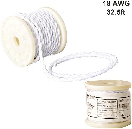 Decoluce Vintage Cable Twisted Cloth Covered Wire ,10Meter/32.8Ft,18-Gauge/2-Conductor,DIY Antique Industrial Fabric Electrical Cloth Lamp Cord with UL Certificationfor (White)