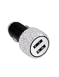 Cargador de coche dual USB con diamantes de imitación en 3D hecho a mano para dispositivos Apple y Android, accesorios para mujeres y niñas, Blanco