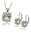 Sterling Silver Green Amethyst Pendant and Earring Set, 18'