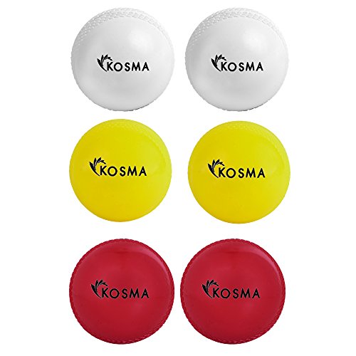 Kosma Set of 6 Wind Ball Cricket Ball | Soft Training Balls | Sports & Outdoors (2Pc White, 2Pc Red, 2Pc Yellow)