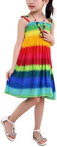 Kids Girls Summer Cotton Sleeveless Straps Bohemian Beach Dresses For 3-12 Years Old