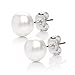 Mabella 925 Sterling Silver AAA Genuine Freshwater Cultured Pearl White Button Stud Earrings for Women
