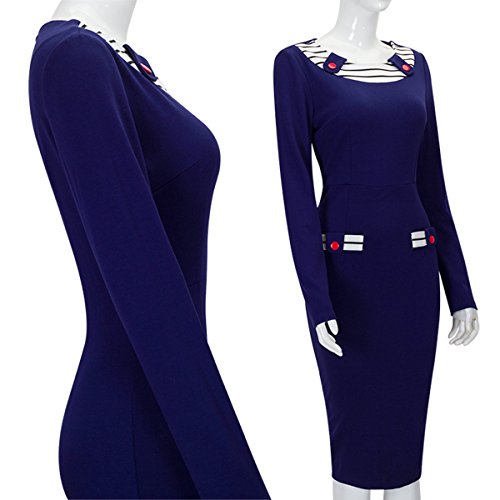 Round Neck Striped Patchwork Pencil Party Dress เดรส แฟชั่นชุดทำงาน Merope J ผู้หญิงs