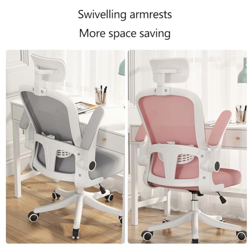 MOZOGOT Ergonomic Office Chair with Lumbar Support & Headrest & Flip-up Arms Height Adjustable Rocking Home Office Desk Chairs for Teens and Adults (Pink Mesh)