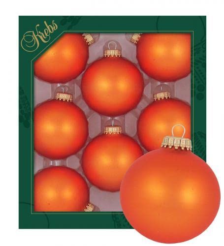 Original Lauschaer Christmas tree decoration set of 8 plain matt orange, 6.7 cm, with golden crown + 50 quick hangers in gold included