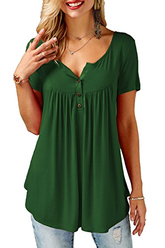 Neitade Women Tops and Blouses Summer Shirts Short Sleeve Loose Tunics Plus Size Green XL - Thumbnail 4