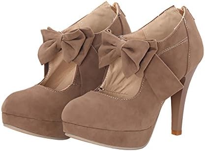 Verocara Women's Fashion Vintage High Heel Bowtie Platform Pumps Shoes Camel Suede 9.5 B(M) US