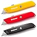 TWINRUN Retractable Utility Knife Box Cutter with Durable Metal Handle Smooth Multi-Position Blade Locking Saddle, 3-Pack Set in Yellow, Red and Black