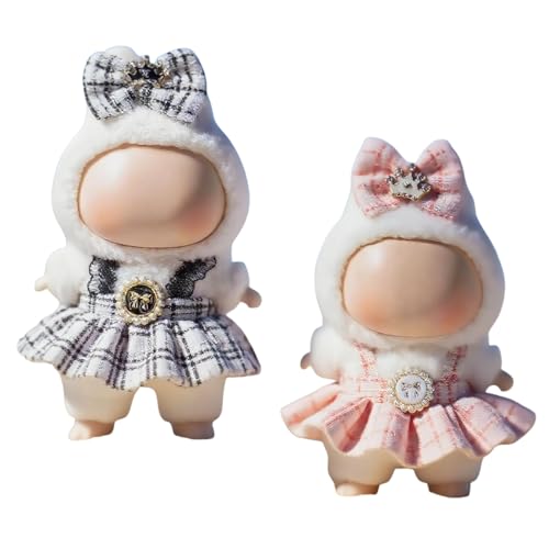 (2 Pack) 17cm Doll Clothes Set, Black Plaid Outfit & Light Pink Plaid Dress, Stylish Dress and Hairpin Set, Fashion and Premium Dolls Accessories
