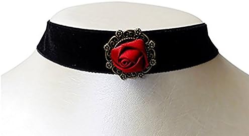 Black Velvet with Rose "Belle" Choker Adjustable Necklace