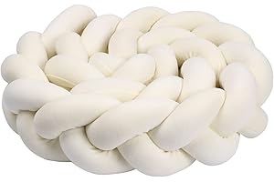 KOGITI 3 Strand Round Knit Cushion Soft Knot Throw Pillow Handmade Braided Plush Decor for Couch Sofa Bed (Beige,160 Inch)