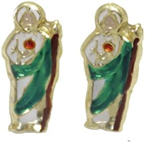 San Judas Tadeo Enamel Earring 18k Gold Plated Screw Back Earring - St. Jude Thaddeus Earring