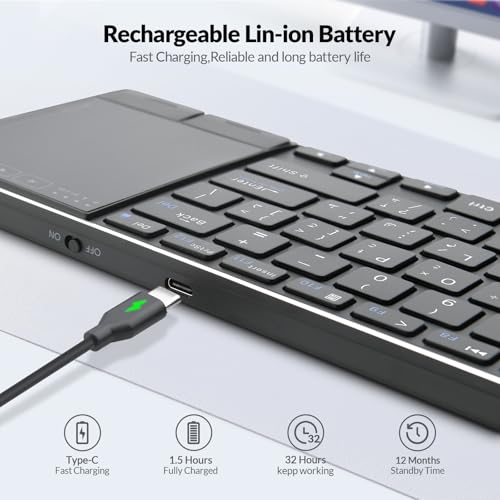 Rii Wireless Keyboard with Trackpad,Dual Mode Bluetooth Keyboard&Wireless Keyboard with Touchpad,Rechargeable Stainless Steel Ultra Slim (BT+2.4G)[Arabic layout]