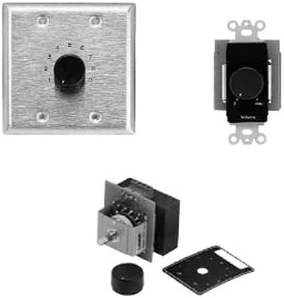 200LVC 200W Mono Volume Control with 2-Gang Standard Wall Plate, Stainless Steel; 3dB per Step; for Use with 70V Speaker Line; Rotary Dial; Phoenix-Style Termination