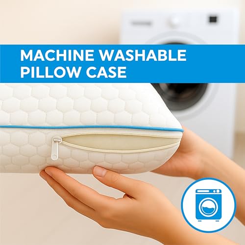 Memory Foam Bed Pillow, Orthopedic Pillow for Neck support, Size 60 x 40 cm, Shoulder and Neck Pain Relief, Cooling Pillowcase