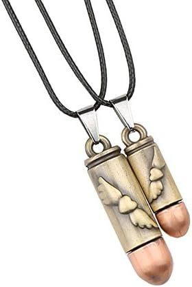 2 PCS Braided Leather Lover Couple Necklace Matching Set Angel Wings Bullets Pendant Charm Necklace For Him and Her