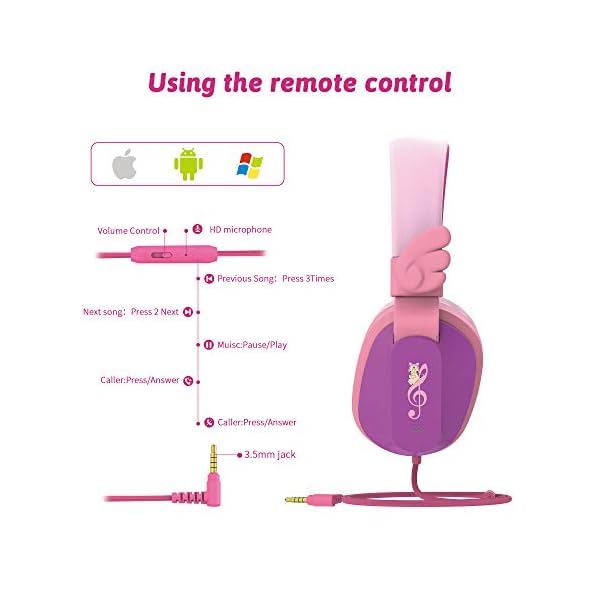 Kids-Headphones-Riwbox-CS6-Lightweight-Foldable-Stereo-Headphones-Over-Ear-Corded-Headset-Sharing-Function-with-Mic-and-Volume-Control-Compatible-with-iPadiPhonePCKindleTablet-PurplePink Riwbox Kids Headphones, CS6 Lightweight Foldable Stereo Headphones Over Ear Corded Headset Sharing Function with Mic and…
