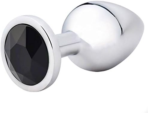 XDMEI 1Pcs Round Shaped Jewelry Birth Stone Design Stainless Steel Plug Anales Sexy Stimulation Toys for Adult-Medium(Black)